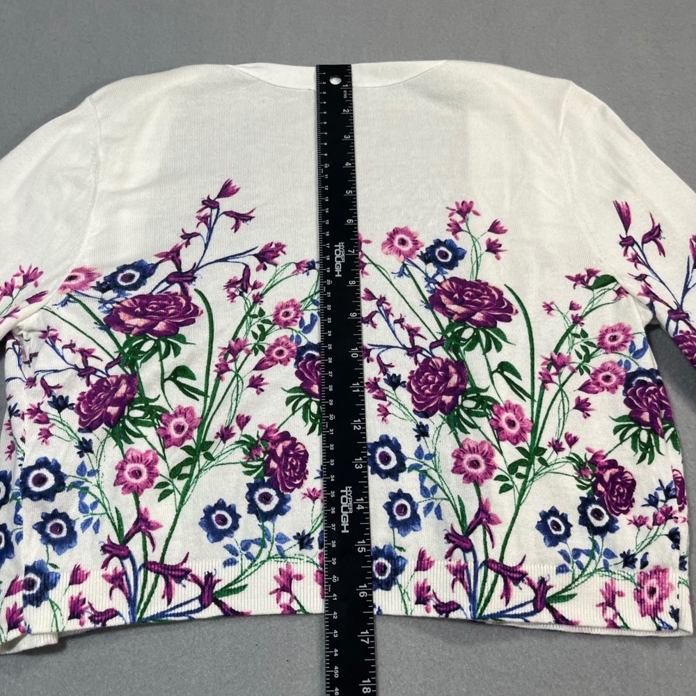 Talbots White Floral Open Front Cropped Cardigan Sweater‎ Women Sz M lightweight - Picture 5 of 10